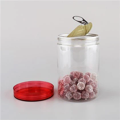 Červená plastová průhledná plechovka